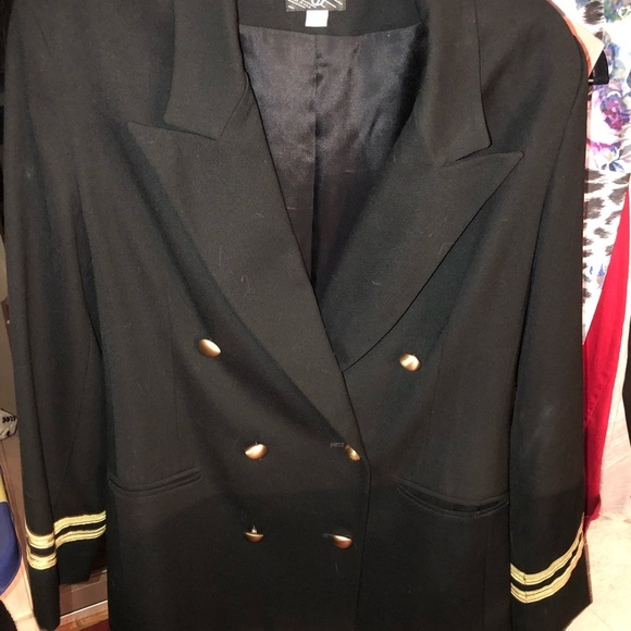 KGR Size 8 black 100% wool jacket w/ striped & buttons nautical style perfect - Picture 5 of 16